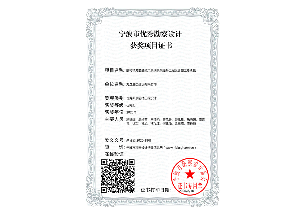 设计奖项证书